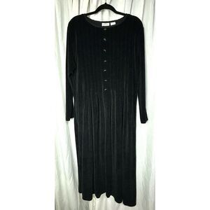 Vintage Erika Company Womens 1X Velvet‎ Midi Dress Black Velour Long Pleated EUC